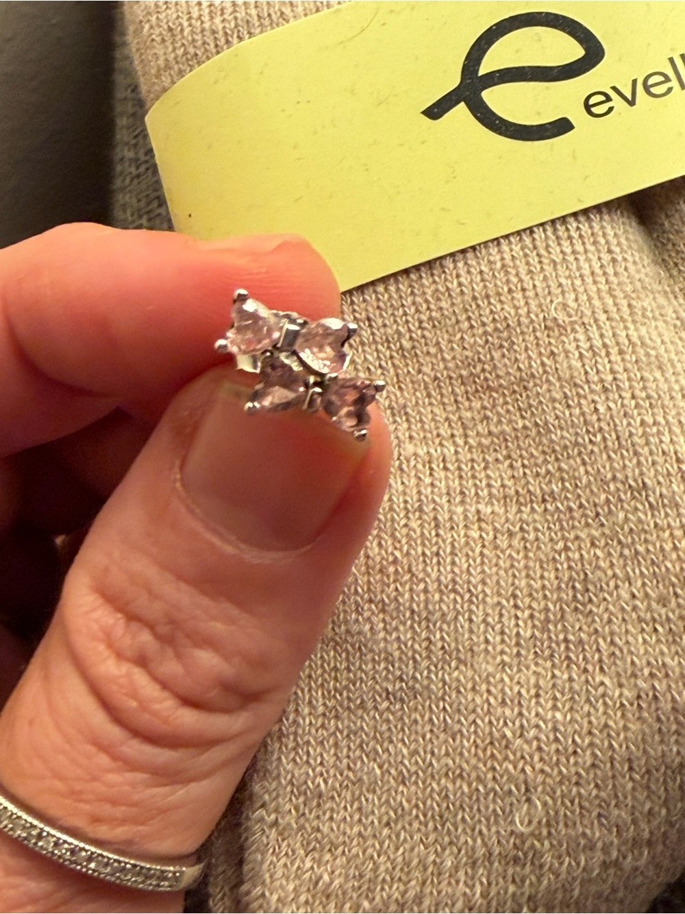Pandora Silver Tone Pink Bow Stones Stud Earring